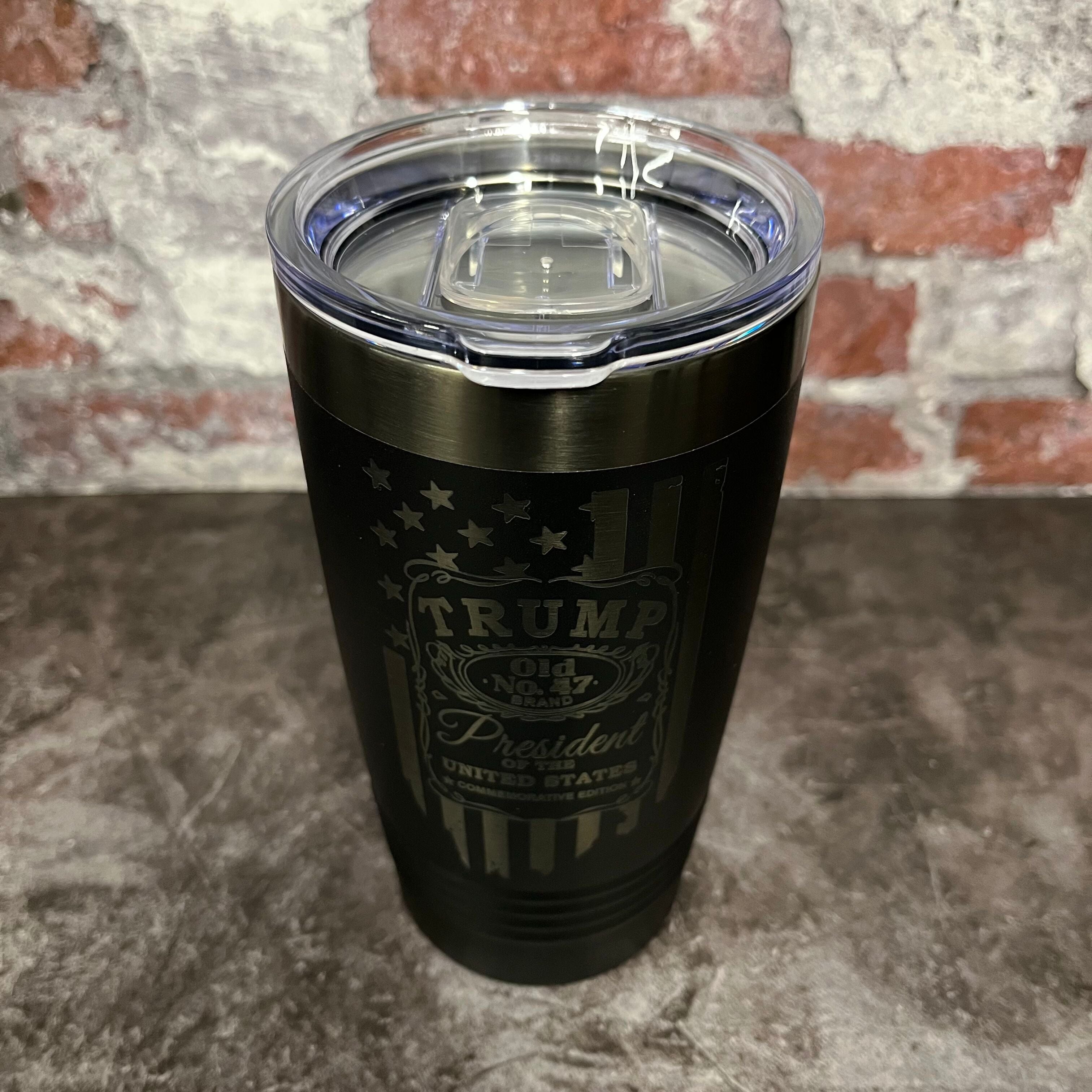 20 Oz. Trump Old No. 47 Whiskey Label and Flag Tumbler - Ghost Black Trim