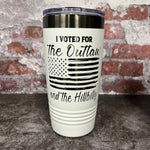 Load image into Gallery viewer, 20 Oz. Trump - I Voted for the Outlaw and the Hillbilly Tumbler - Ghost Black Trim
