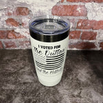 Load image into Gallery viewer, 20 Oz. Trump - I Voted for the Outlaw and the Hillbilly Tumbler - Ghost Black Trim
