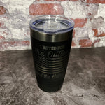 Load image into Gallery viewer, 20 Oz. Trump - I Voted for the Outlaw and the Hillbilly Tumbler - Ghost Black Trim
