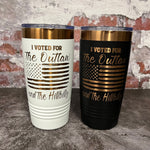 Load image into Gallery viewer, 20 Oz. Trump - I Voted for the Outlaw and the Hillbilly Tumbler - Rose Gold / Copper Trim
