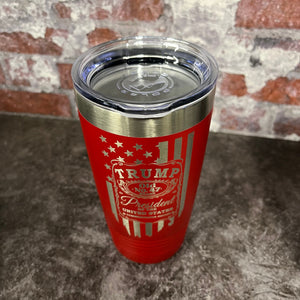 20 Oz. Trump Old No. 47 Whiskey Label and Flag Tumbler - Stainless Steel Trim