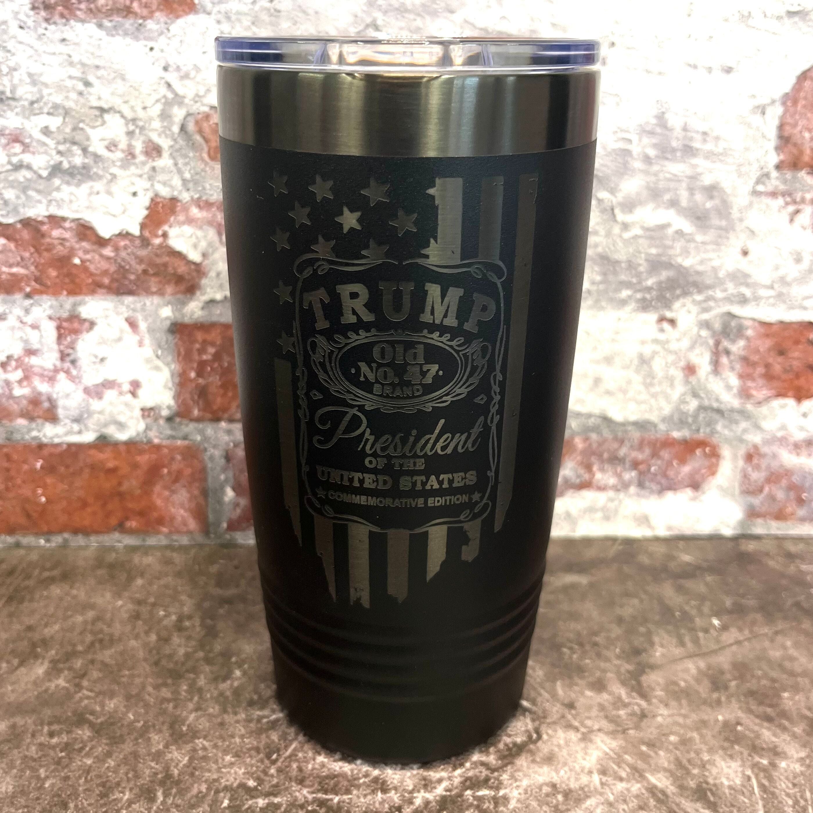 20 Oz. Trump Old No. 47 Whiskey Label and Flag Tumbler - Ghost Black Trim