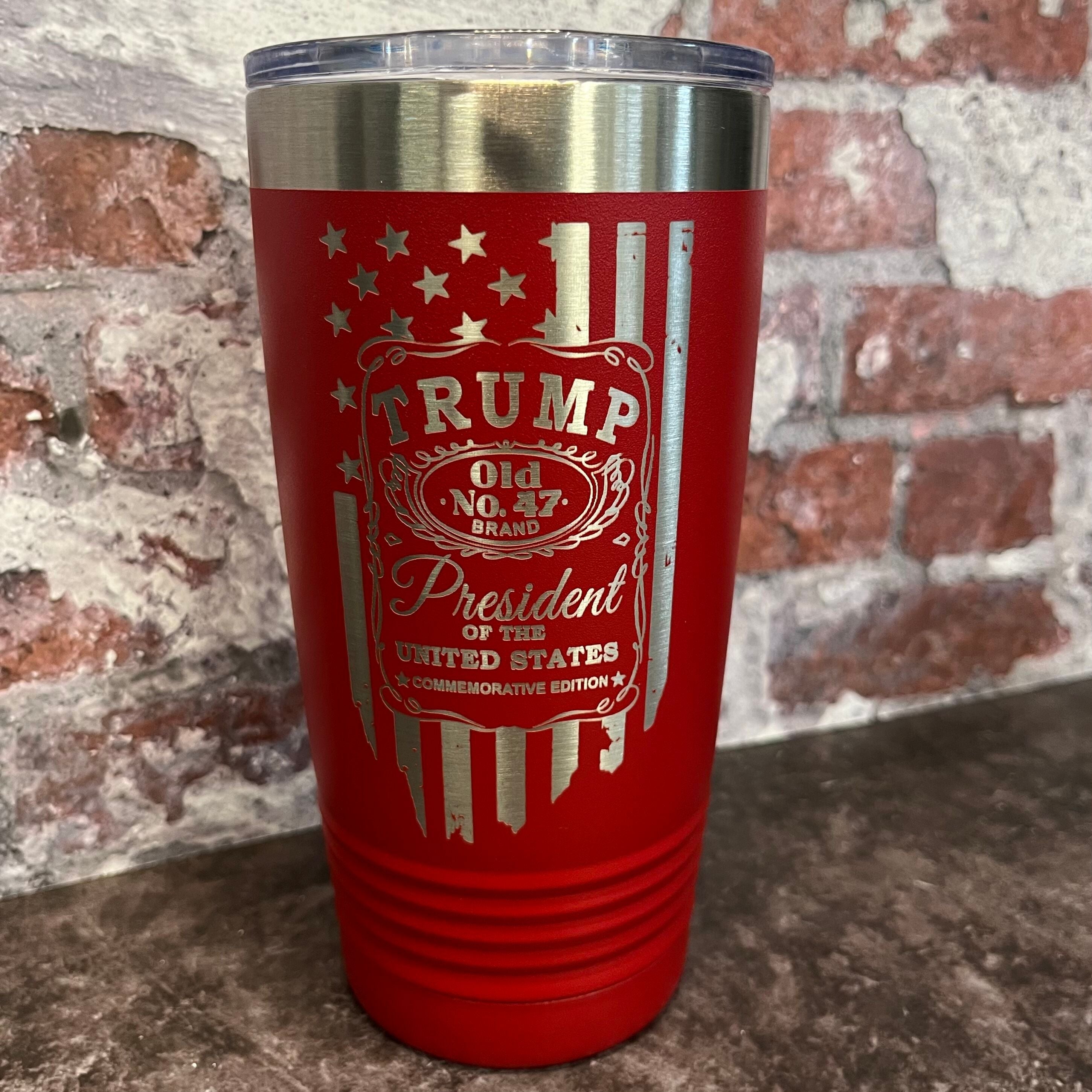 20 Oz. Trump Old No. 47 Whiskey Label and Flag Tumbler - Stainless Steel Trim