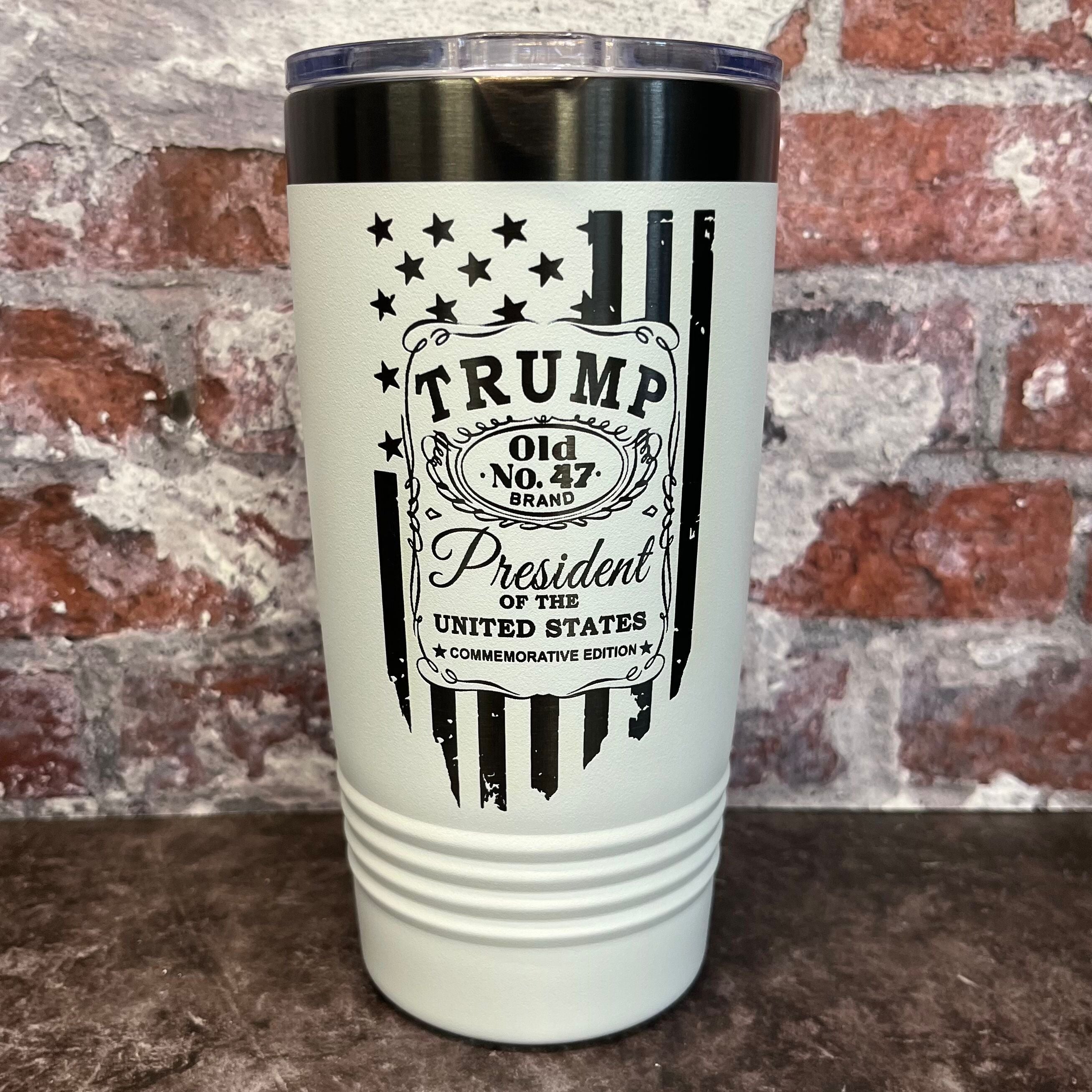 20 Oz. Trump Old No. 47 Whiskey Label and Flag Tumbler - Ghost Black Trim