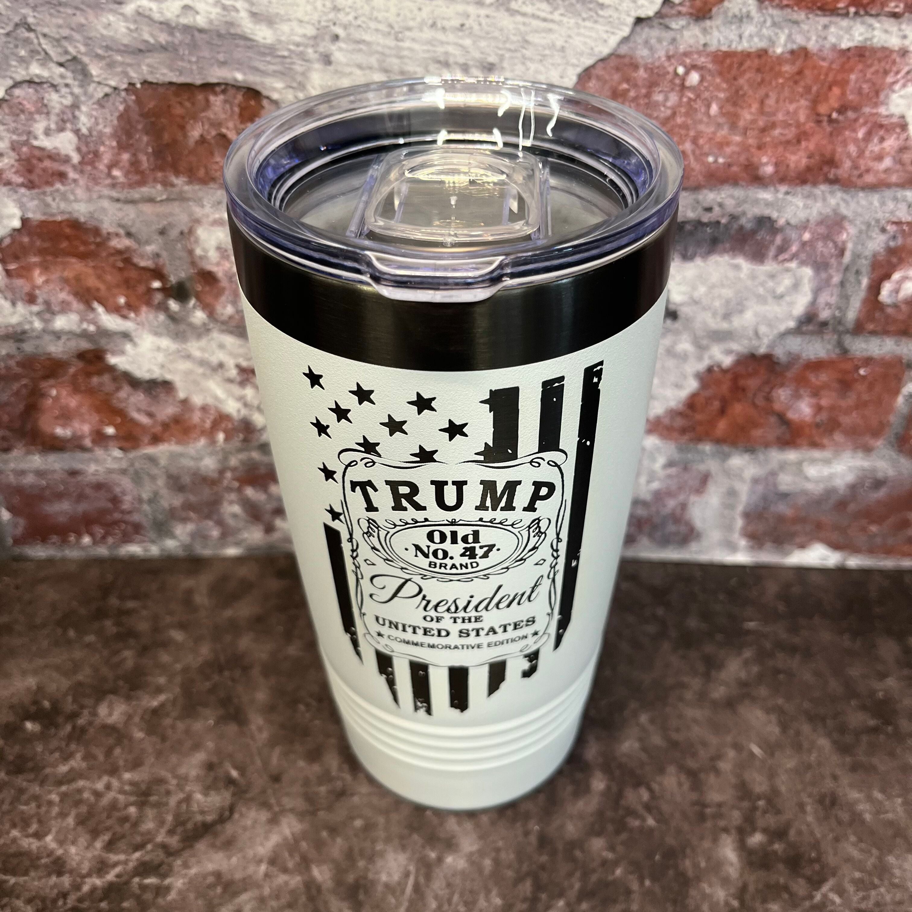 20 Oz. Trump Old No. 47 Whiskey Label and Flag Tumbler - Ghost Black Trim