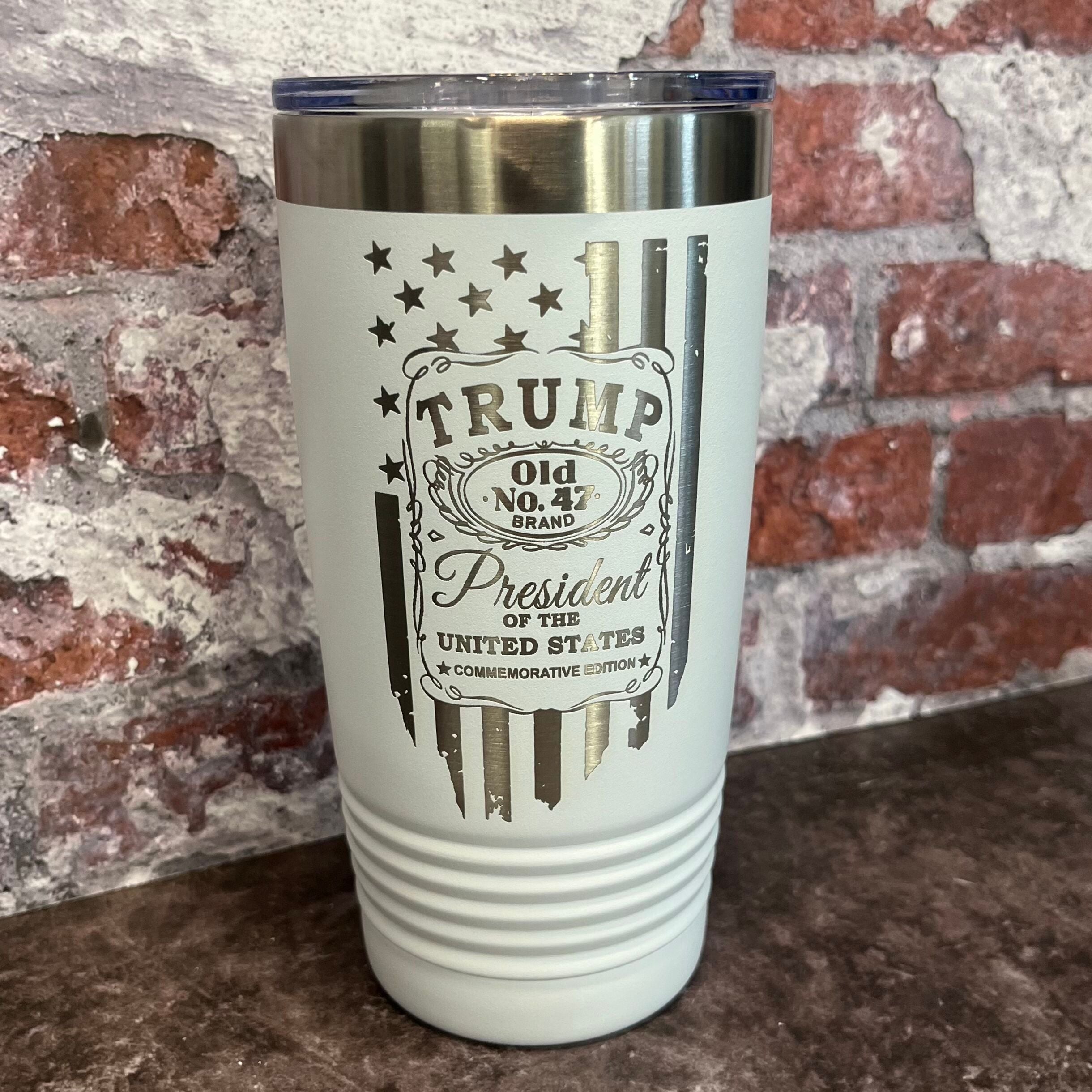 20 Oz. Trump Old No. 47 Whiskey Label and Flag Tumbler - Stainless Steel Trim