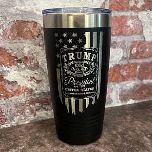 20 Oz. Trump Old No. 47 Whiskey Label and Flag Tumbler - Stainless Steel Trim