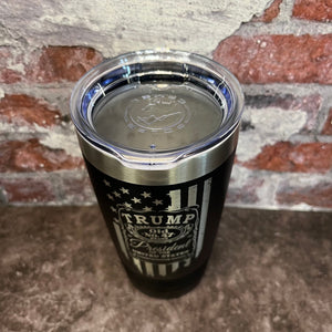 20 Oz. Trump Old No. 47 Whiskey Label and Flag Tumbler - Stainless Steel Trim