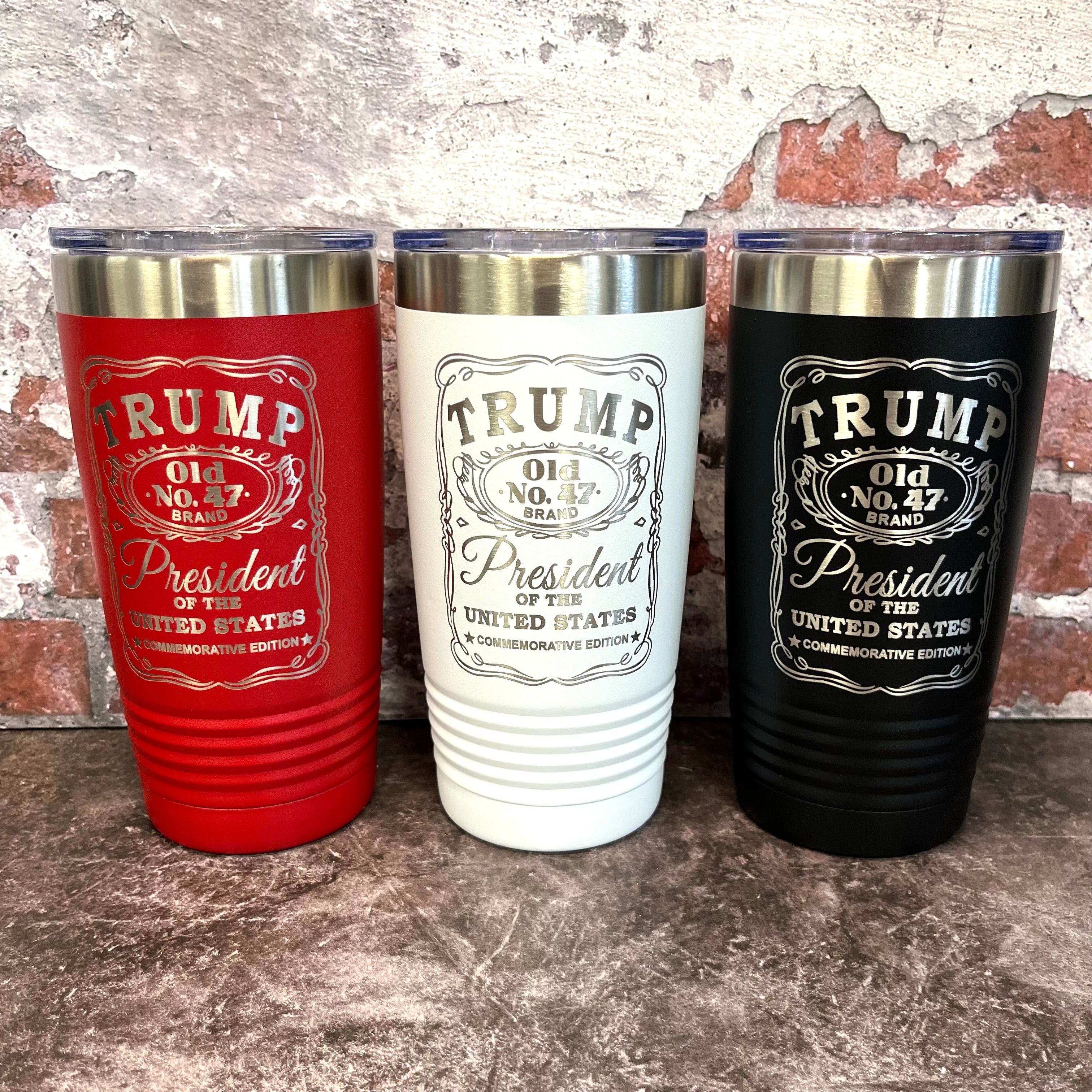 20 Oz. Trump Old No. 47 Whiskey Label Commemorative Tumbler - Stainless Steel Trim