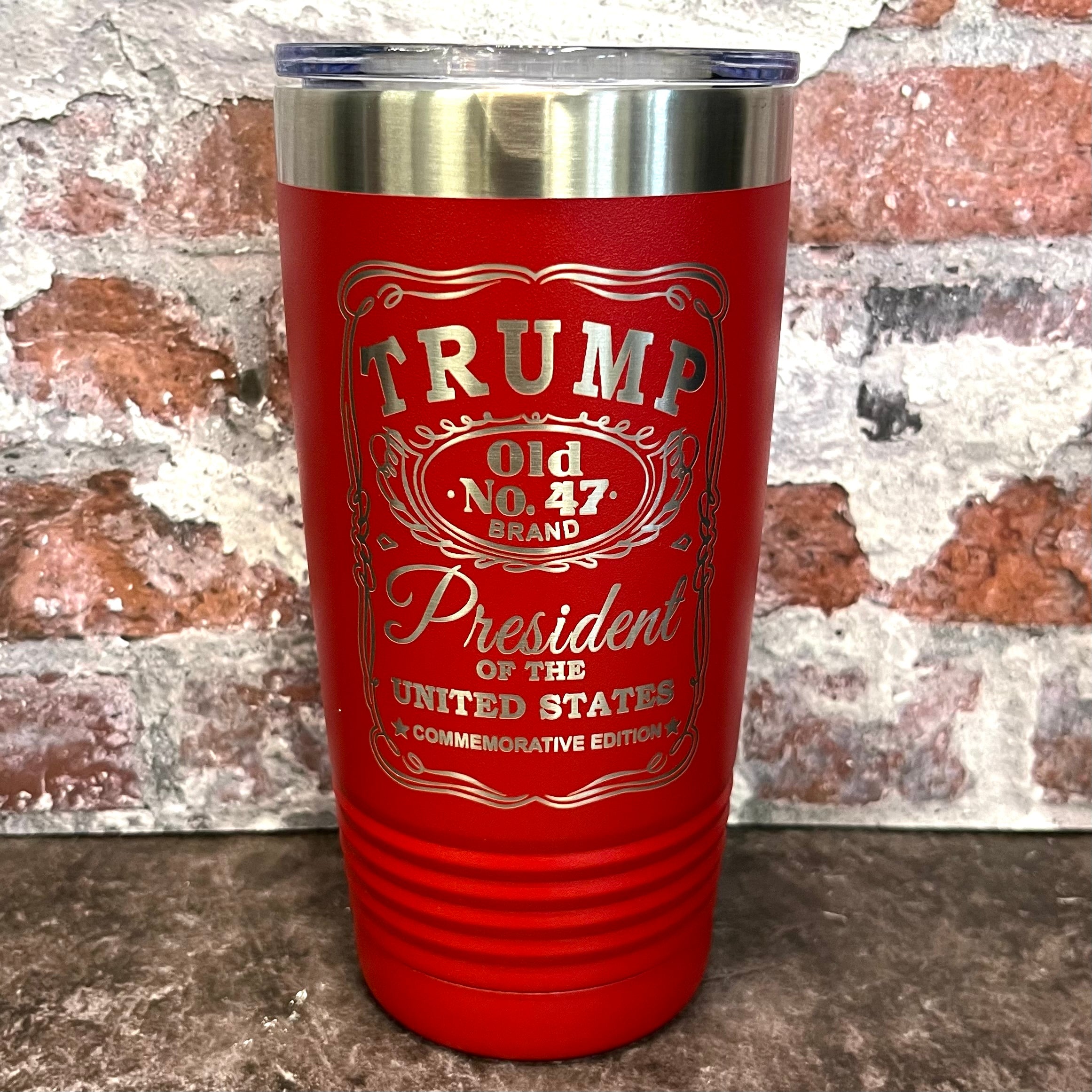 20 Oz. Trump Old No. 47 Whiskey Label Commemorative Tumbler - Stainless Steel Trim