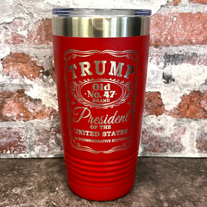 20 Oz. Trump Old No. 47 Whiskey Label Commemorative Tumbler - Stainless Steel Trim