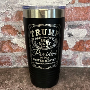 20 Oz. Trump Old No. 47 Whiskey Label Commemorative Tumbler - Stainless Steel Trim