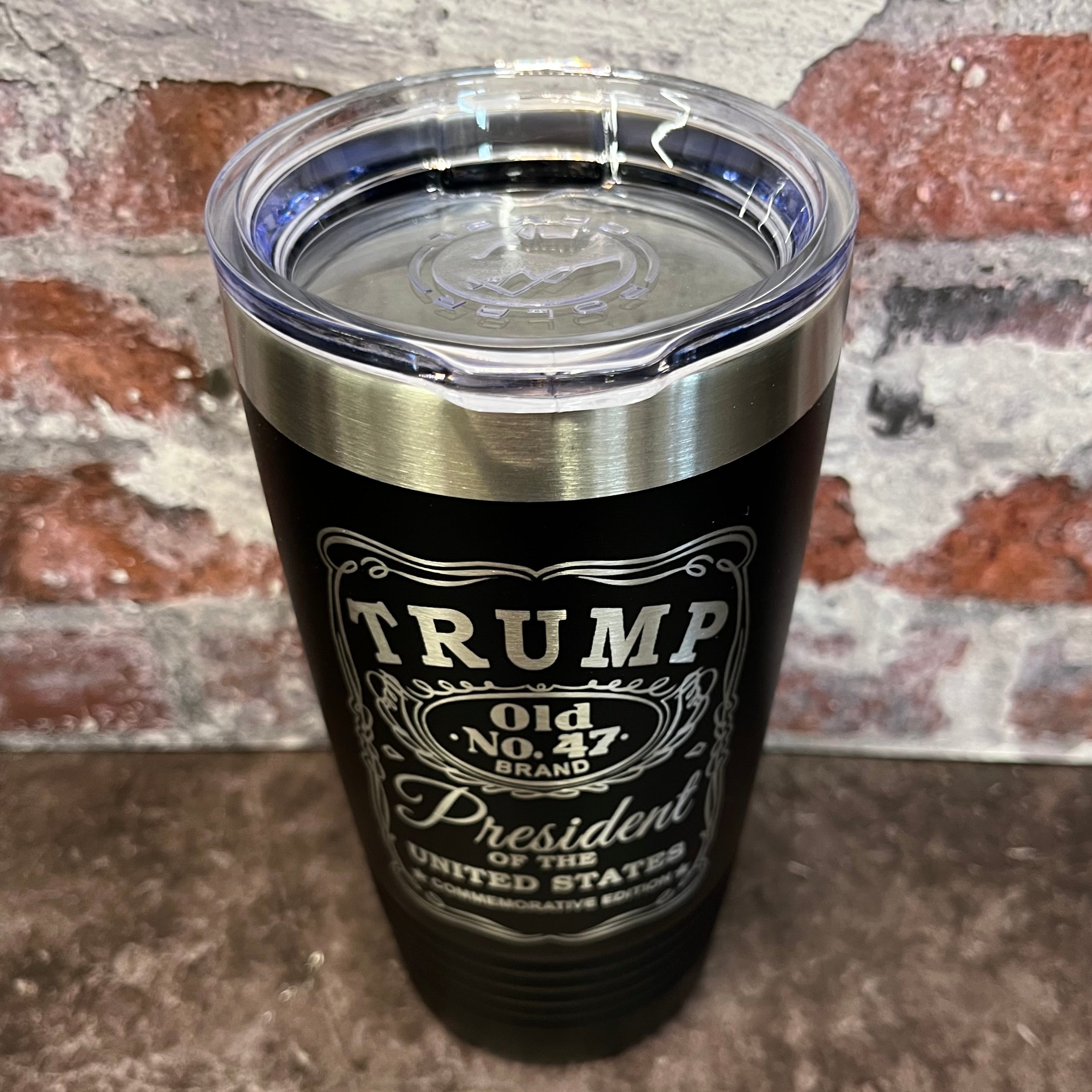 20 Oz. Trump Old No. 47 Whiskey Label Commemorative Tumbler - Stainless Steel Trim