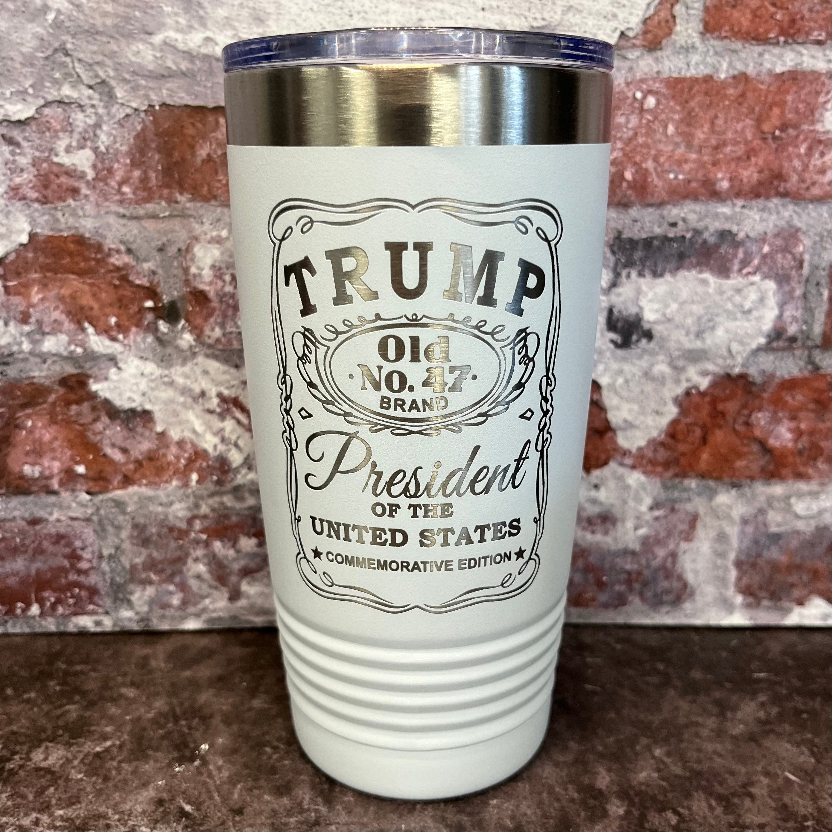 20 Oz. Trump Old No. 47 Whiskey Label Commemorative Tumbler - Stainless Steel Trim