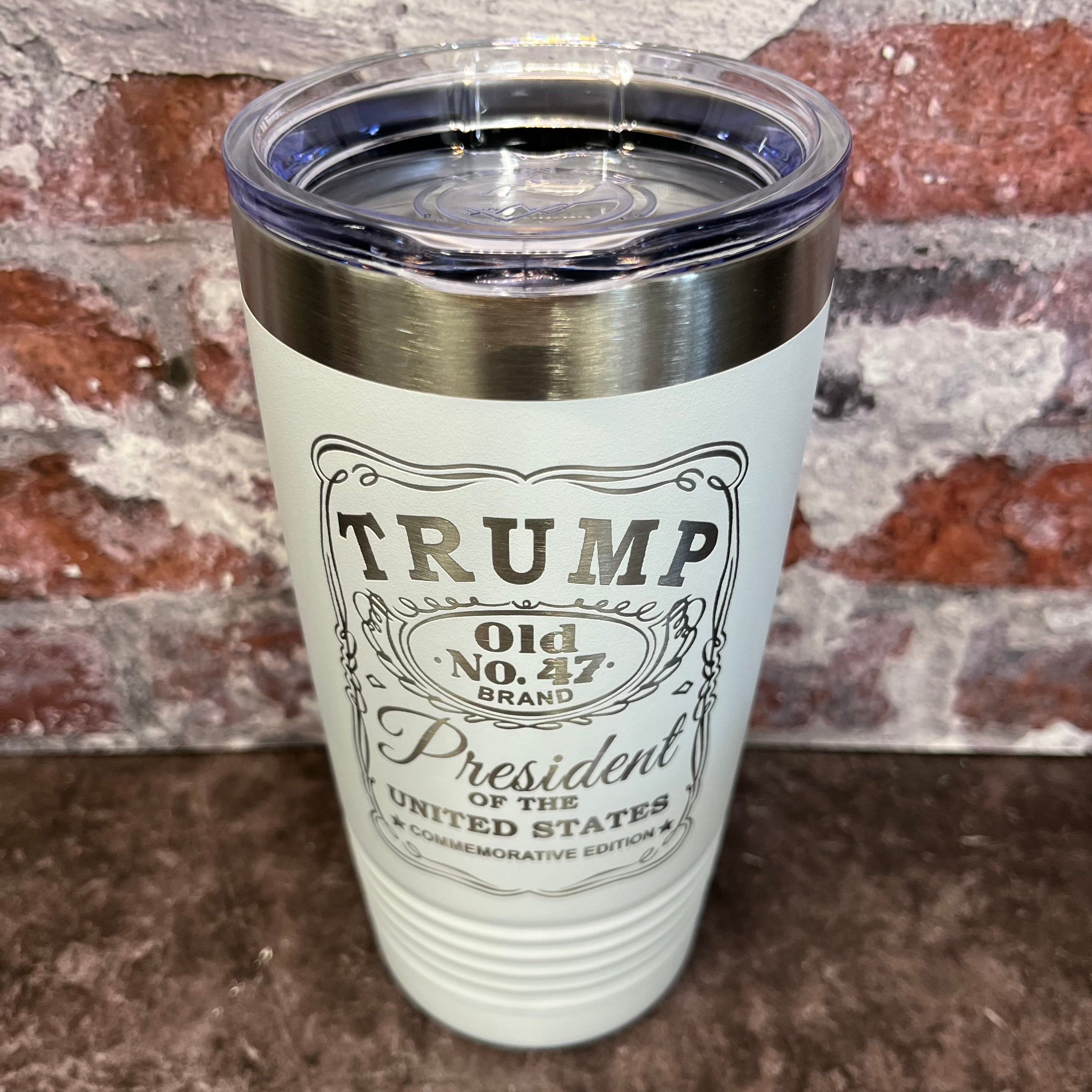 20 Oz. Trump Old No. 47 Whiskey Label Commemorative Tumbler - Stainless Steel Trim