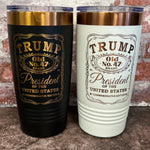 Load image into Gallery viewer, 20 Oz. Trump Old No. 47 Whiskey Label Commemorative Tumbler - Rose Gold / Copper Trim
