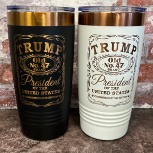 20 Oz. Trump Old No. 47 Whiskey Label Commemorative Tumbler - Rose Gold / Copper Trim