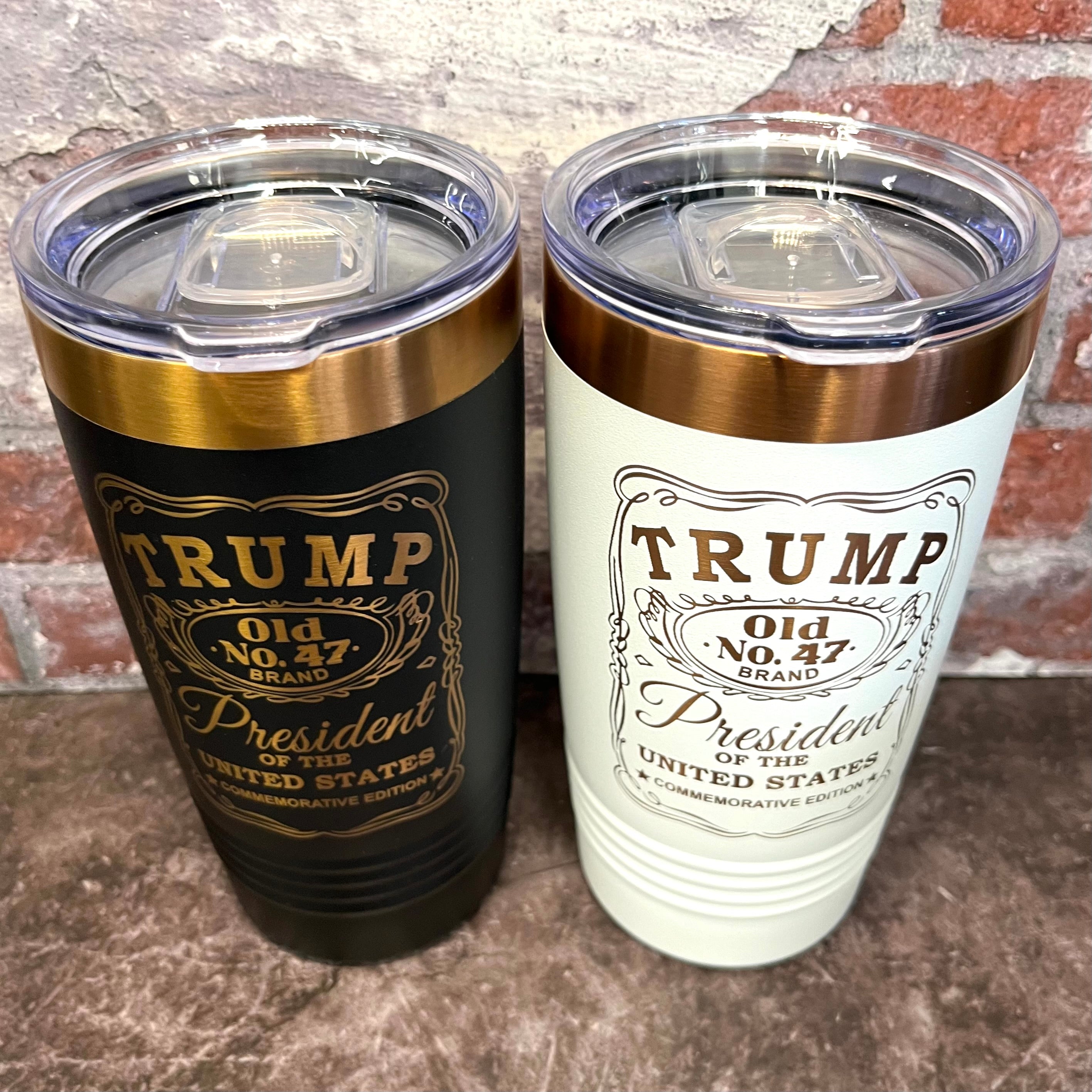 20 Oz. Trump Old No. 47 Whiskey Label Commemorative Tumbler - Rose Gold / Copper Trim