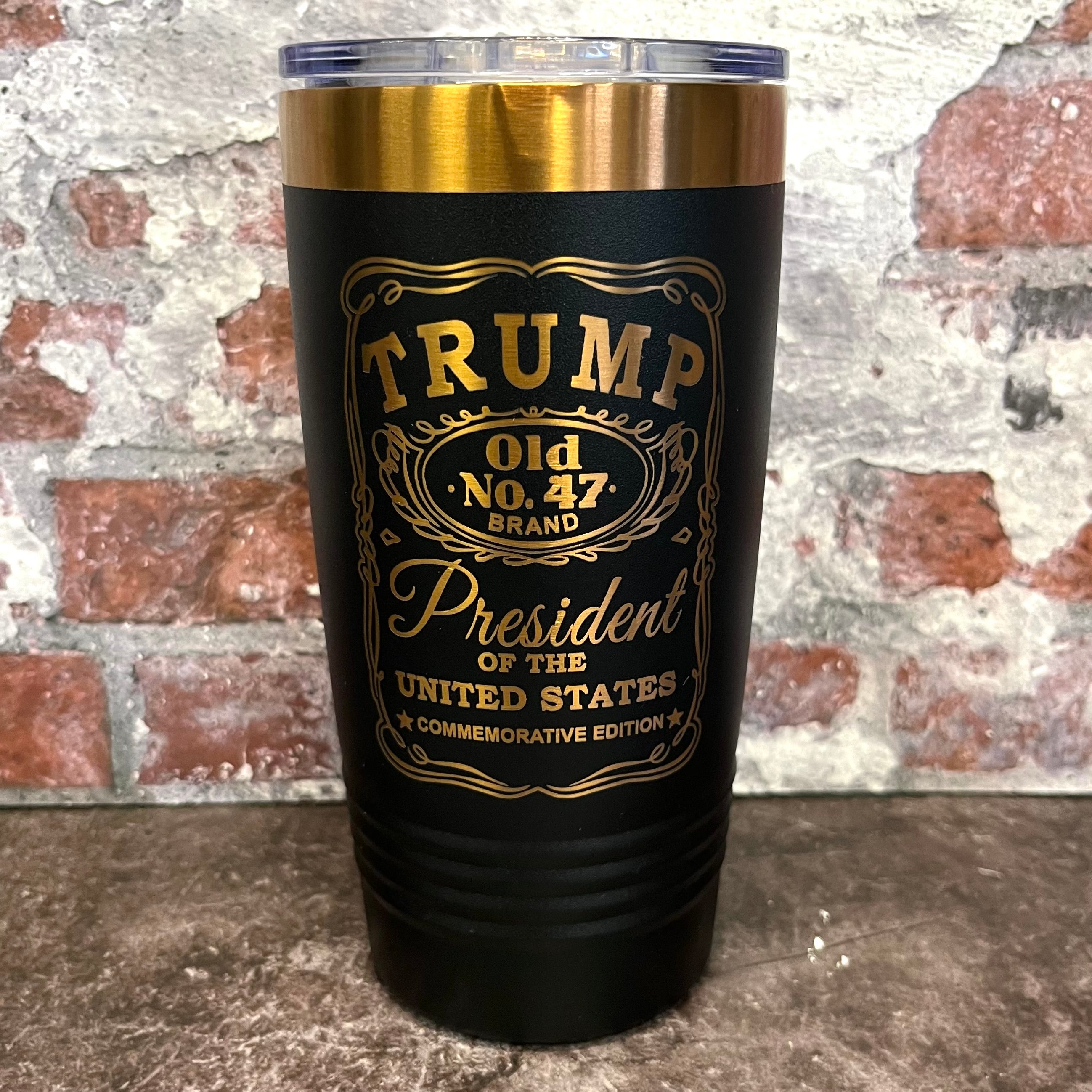 20 Oz. Trump Old No. 47 Whiskey Label Commemorative Tumbler - Rose Gold / Copper Trim