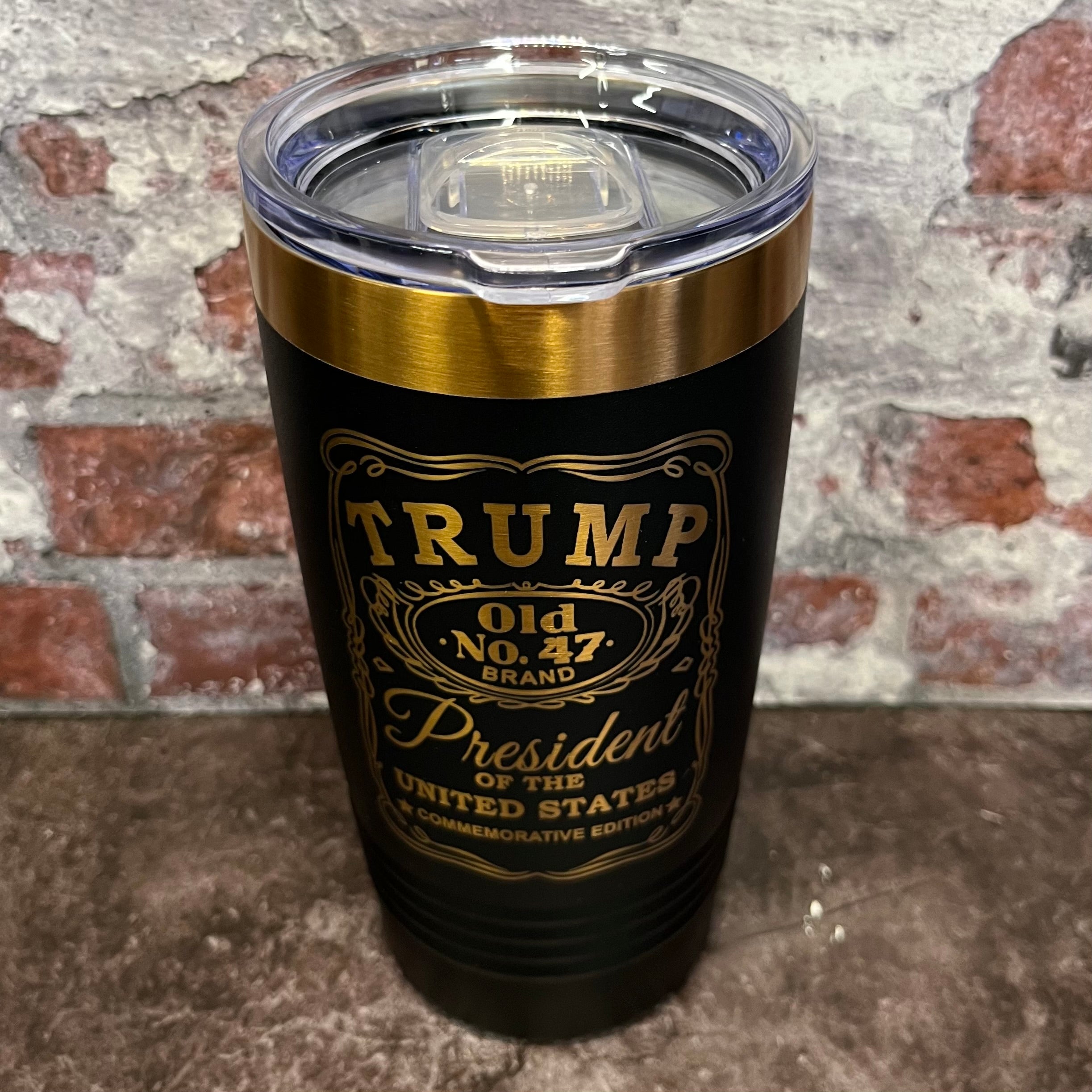 20 Oz. Trump Old No. 47 Whiskey Label Commemorative Tumbler - Rose Gold / Copper Trim