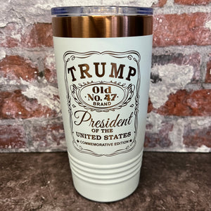 20 Oz. Trump Old No. 47 Whiskey Label Commemorative Tumbler - Rose Gold / Copper Trim