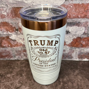 20 Oz. Trump Old No. 47 Whiskey Label Commemorative Tumbler - Rose Gold / Copper Trim