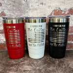 Load image into Gallery viewer, 20 Oz. Trump - I Voted for the Outlaw and the Hillbilly Tumbler - Stainless Steel Trim
