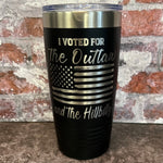 Load image into Gallery viewer, 20 Oz. Trump - I Voted for the Outlaw and the Hillbilly Tumbler - Stainless Steel Trim
