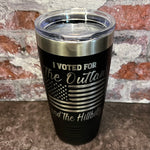 Load image into Gallery viewer, 20 Oz. Trump - I Voted for the Outlaw and the Hillbilly Tumbler - Stainless Steel Trim
