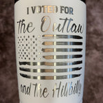 Load image into Gallery viewer, 20 Oz. Trump - I Voted for the Outlaw and the Hillbilly Tumbler - Stainless Steel Trim
