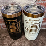 Load image into Gallery viewer, 20 Oz. Trump - I Voted for the Outlaw and the Hillbilly Tumbler - Rose Gold / Copper Trim
