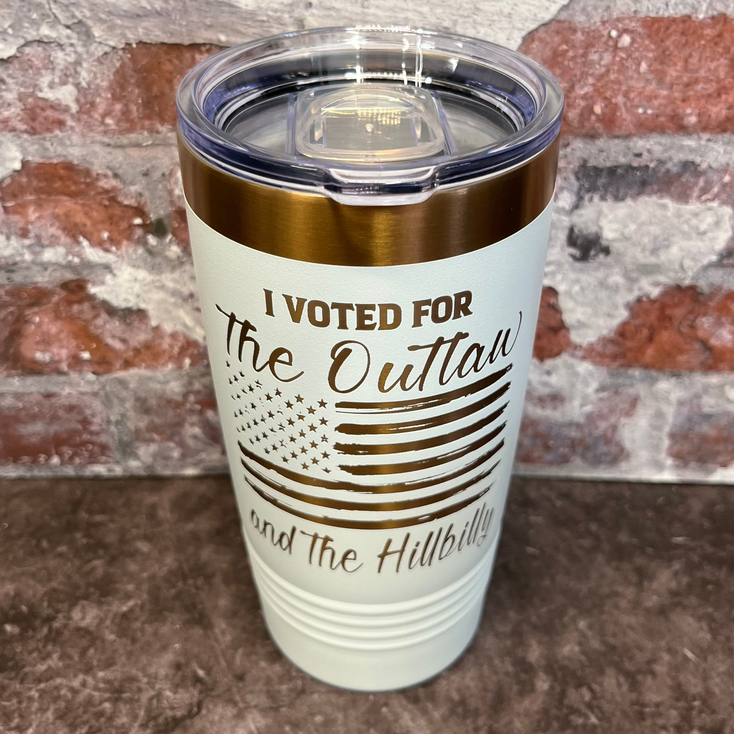 20 Oz. Trump - I Voted for the Outlaw and the Hillbilly Tumbler - Rose Gold / Copper Trim